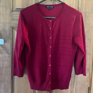 Cable and Gauge Women's Red Cardigan Sweater - M